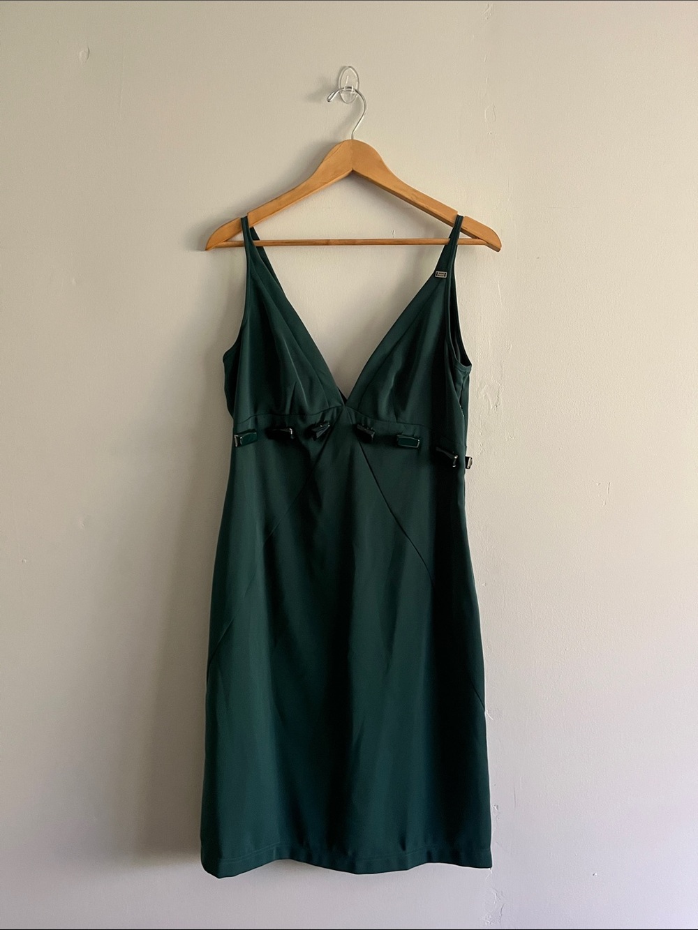 Miss Sixty Diamond Collenctkon V-Neck Green Slip Dress with Gems